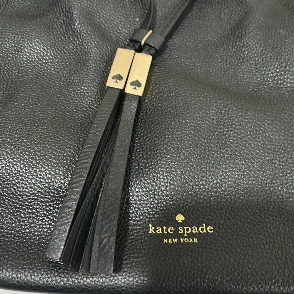 Kate Spade Black and Gold Leather Shoulder Bag with Tassels